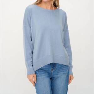 NEW SIX/FIFTY aangi frayed crew sweater in dusty blue